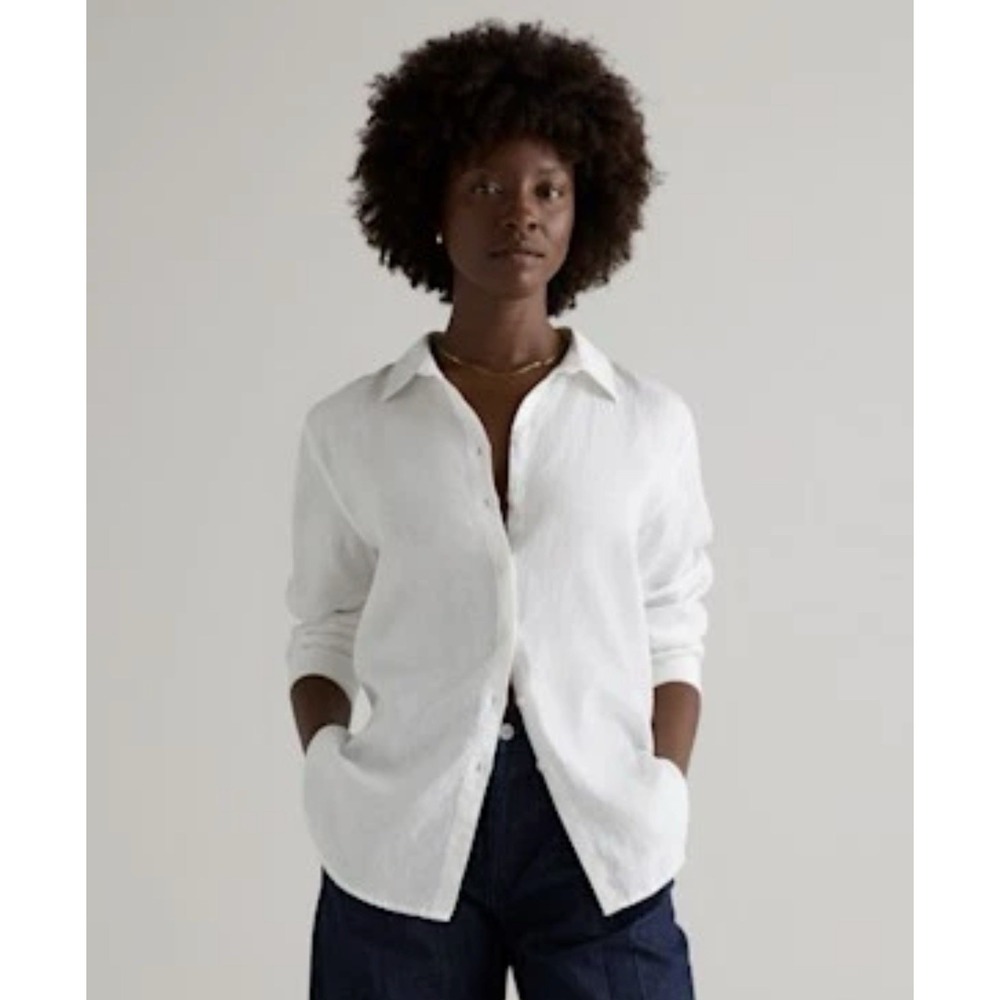 Quince 100% European Linen Long Sleeve Shirt White Sleeved Top Small Button Down